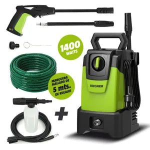 (Promoción de cumpleaños 🔥) Hidrolavadora Kroner 1400w 105 Bar AutoStop + Accesorios de Regalo