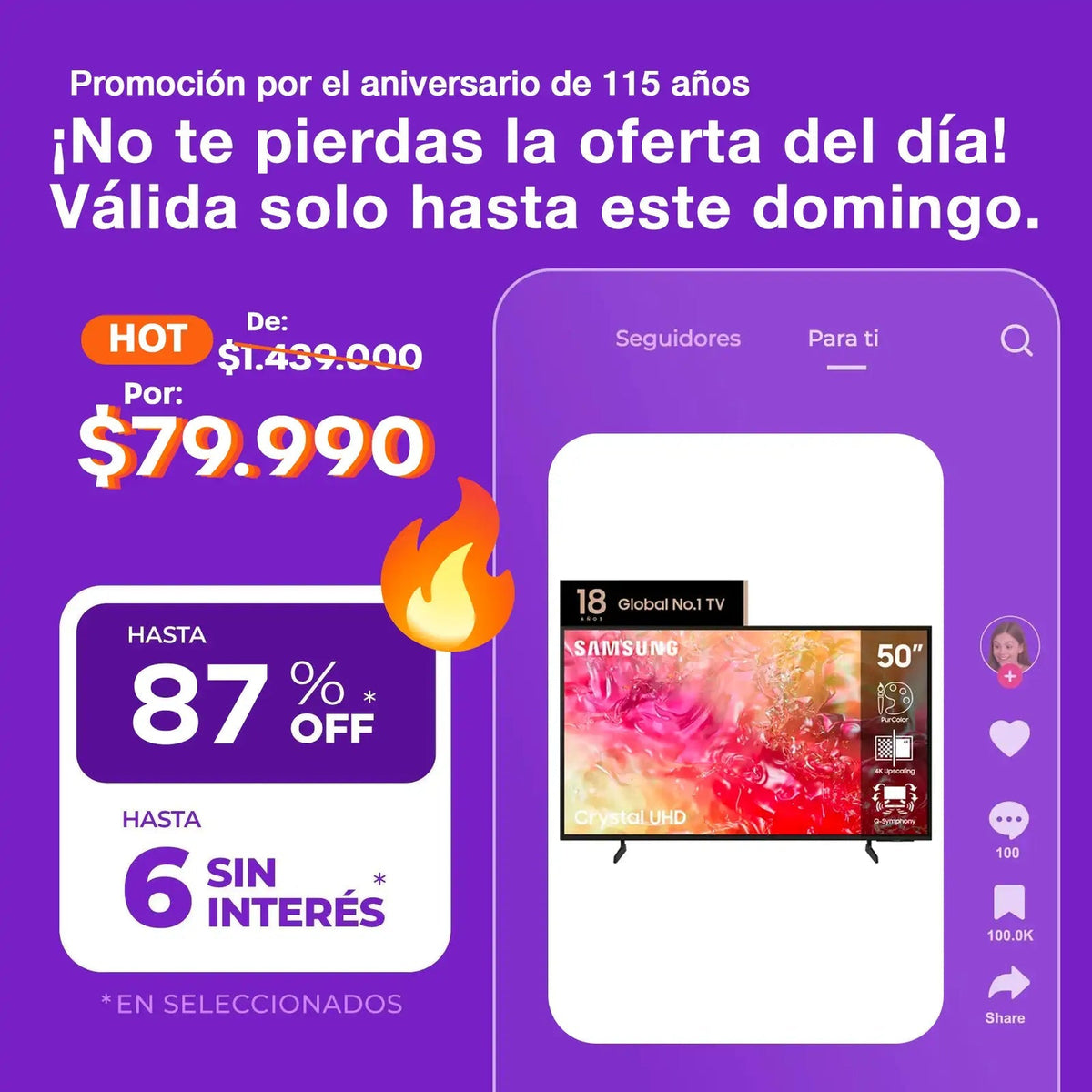 (Promoción de cumpleaños 🔥) Smart TV UHD 4K Samsung 55" UN55DU7000GCZB