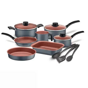 (Promoción de cumpleaños 🔥) Batería de Cocina Tramontina Turim 10 Piezas 20298/614 Negro